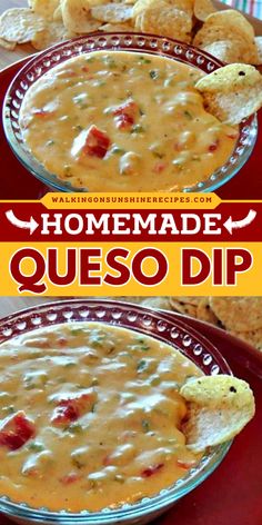 Here's a delicious and easy recipe! This Homemade Queso Dip is made with real cheese and the taste is amazing. Try the best game day appetizer perfect for barbecues and parties. Save this tailgating party idea! x Queso With Real Cheese, Quest Dip, Tortilla Chip Dip, Appetizer Recipes For A Crowd, Homemade Chip Dip, Queso Dip Easy, Homemade Queso Dip, Easy Queso Dip, Best Party Dips