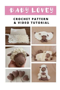 crochet pattern and video instructions for baby lovey, with pictures of sheeps