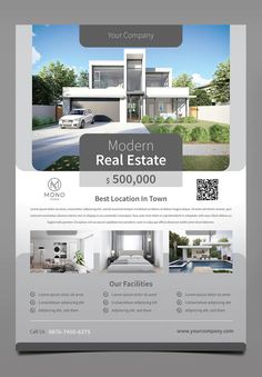 a real estate flyer template with photoshopped images and text on the front cover