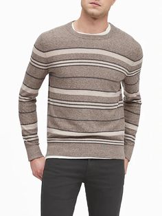 Silk Linen Stripe Sweater | Banana Republic Knit Sweater With Horizontal Stripes For Layering, Knit Crew Neck Sweater With Horizontal Stripes, Knit Sweater With Horizontal Stripes And Crew Neck, Contrast Stripes Sweater For Layering, Classic Striped Crew Neck Sweater, Mens Striped Sweater, Mens Knitwear, Polo Rugby Shirt, Linen Yarn