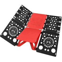 four pieces of black and red folding table