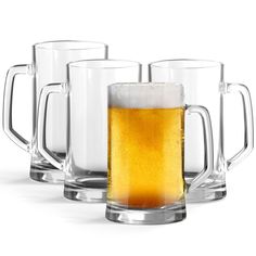 three beer mugs are shown with the price below