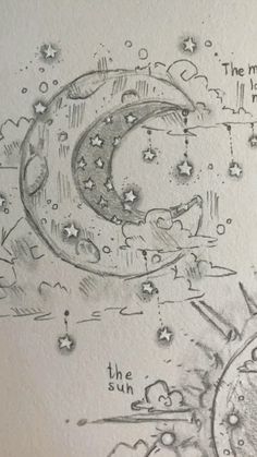 a drawing of the moon and stars in the sky