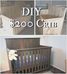 the crib is made out of wood and has a teddy bear in it,