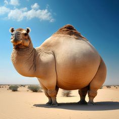 a camel is standing in the desert with its head turned to look like it's eating