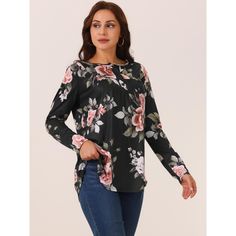 Soft, Lightweight, Stretchy fabric, comfortable to wear with casual loose fit style. This shirt runs big, it is recommended to order a size down. Women's Loose Fit Tunic Tops Long Sleeve Casual Floral Printed Henley V Neck Shirts. Womens long sleeve plus size tops with flare hem blouses/floral pattern print/Henley V neck tunic/ Maternity tops. Pleated on the front and back for a stylish design also hide the belly. Easy to pair with jeans, shorts, skinny leggings for the decent look. Pleated on t Casual Long Sleeve Floral Print Blouse, Casual Stretch Blouse With Print, Floral Print Long Sleeve Top With Relaxed Fit, Relaxed Fit Long Sleeve Tops With Floral Print, Relaxed Fit Floral Print Long Sleeve Tops, Oversized Casual Floral Print Blouse, Spring Black Long Sleeve Top With Relaxed Fit, Black Relaxed Fit Long Sleeve Top For Spring, Casual Floral Print Long Sleeve Top For Fall