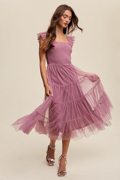 Incorporating a daring blend of elegance and flair, the Smocked Ruffle Tiered Mesh Midi Dress is crafted from breezy mesh fabric. It's flattering midi maxi length elongates your silhouette with ease, while the smocked bodice guarantees a snug and confident fit. The tiered ruffles give a flirty and charming touch to this must-have dress. Square neckline and sleeveless Mesh pattern Dress silhouette Relaxed fit Ruffle tiered mesh embellishment Midi length Smocking closure Inside lining Stretch fabr Core Outfits, Nostalgia Core, Silhouette Dress, Curvy Swimwear, China Style, Midi Cocktail Dress, Curvy Dress, Midi Maxi Dress, Queen Bee