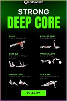 an exercise poster with the words strong deep core