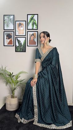 Package Contains: Saree, Blouse, Petticoat Vichitra Silk sarees with Embroidery Codding Work & Cut Work Border with Swarovski work are a glamorous and luxurious choice for special occasions and events. This exquisite saree features delicate embroidery crafted from threads, adding a touch of elegance and sophistication to any occasion. ◽ Saree ▫️Saree Fabric: Blooming Vichitra Silk Saree   ▫️Saree Work: - Embroidery Codding & Cut Work & Swarovski work  ▫️Saree Size:  Free Size upto-44 for All Sizes Available  ◽ Blouse ▫️Blouse Fabric: Running  Bangalory  ▫️Size: (Un-Stitched)  With FREE Saree fall and Piko with matching petticoat. Our Services- Stitching service is also available on customer demand. Please get in touch with us for Stitching Service. We customize everything when it comes to Navratri Celebration Dola Silk Pre-draped Saree, Navratri Celebration Pre-draped Dola Silk Saree, Dola Silk Saree Set With Zari Work, Saree Set With Zari Work In Dola Silk, Elegant Banarasi Silk Blouse With Dori Work, Unstitched Blouse Set For Celebration With Traditional Drape, Art Silk Saree Dress With Cutdana, Celebration Sets With Unstitched Blouse And Traditional Drape, Art Silk Saree Sets With Resham Embroidery