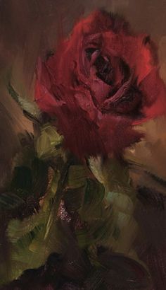 a painting of a red rose in a vase