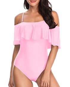 Look and feel your best in this flattering and comfortable one piece swimsuit with a stunning ruffle detail, perfect for any summer occasion.Features: Swimwear Type: one piece Style: slimming, Fabric: 82% nylon, 18% spandex Top Type: flounce Neckline: off shoulder Back Style: backless Color: light pink Garment Care: hand wash Swimsuit Vintage, Swimsuit High Waisted, Backless One Piece Swimsuit, Vintage Bathing Suits, Vintage Swimsuit, Floral One Piece Swimsuit, Vintage Swimsuits, Off Shoulder Fashion, Pink Swimsuit