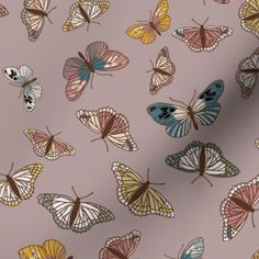 a pink background with lots of butterflies on it