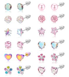 PRICES MAY VARY. 🍩𝑺𝒄𝒓𝒆𝒘 𝑩𝒂𝒄𝒌 𝑬𝒂𝒓𝒓𝒊𝒏𝒈𝒔🍩 One order you will receive 12 pairs screw back earrings for girls including heart stud earrings, crystal ball earrings, flower screwback earrings stud, pearl flatback earrings, etc. The cute girls stud earrings are easy to match with any outfit and are suitable for women of all ages, including kids and babies. ——Versatile Styles & Colors 🌸𝑺𝒖𝒓𝒈𝒊𝒄𝒂𝒍 𝑺𝒕𝒆𝒆𝒍 𝑬𝒂𝒓𝒓𝒊𝒏𝒈𝒔🌸 The cute screwback stud earrings are made of high-qua Toddler Earrings, Crystal Ball Earrings, Girls Jewelry Box, Surprises For Her, Earrings For Girls, Flat Back Earrings, Surgical Steel Earrings, Kids Earrings, Stud Set