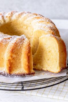 a cake sitting on top of a cooling rack