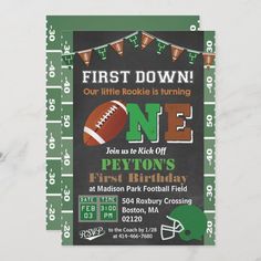 a football themed first birthday party card