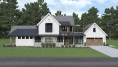 this is an artist's rendering of the modern farmhouse style house plans for homes