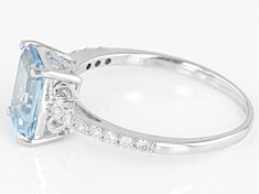 1.70ct Emerald Cut Santa Maria Aquamarine and .17ctw Round White Diamonds, Rhodium Over 14k White Gold Ring. Measures Approximately .83"L x .35"W. Gia Certified White Gold Topaz Ring, Broken Chain, Aquamarine Gemstone, 14k White Gold Ring, Emerald Gemstone, White Gold Ring, March Birth Stone, Santa Maria, White Diamonds