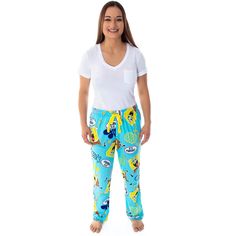 GREAT SpongeBob Squarepants lounge pants! SpongeBob SquarePants is a popular cartoon series that aired on Nickelodeon, with characters like Patrick, Squidward, Sandy Cheeks, Plankton, Mr.Krabs, and Gary, the Snail, it is hard not to love! These sleep pants have a bright and colorful all-over design of SpongeBob, a bubble quote "it's Friday!", pineapples, and groovy flowers. Made from a soft polyester/spandex fabric blend making these pants perfect for lounging around and watching your favorite c Casual Sweatpants For Sleepovers, Multicolor Bottoms For Sleepover, Comfortable Multicolor Bottoms For Loungewear, Multicolor Sleep Bottoms With Elastic Waistband, Casual Multicolor Sleep Bottoms, Casual Bottoms With Elastic Waistband For Sleepover, Casual Long Pants For Sleepovers, Multicolor Relaxed Fit Bottoms For Pajama Party, Gary The Snail