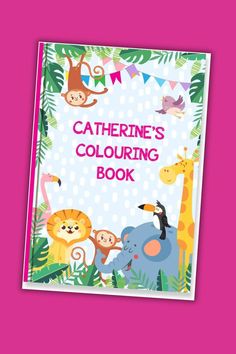 a children's coloring book with animals and monkeys on the cover, against a pink background