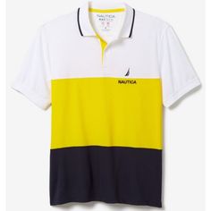 Nwt Nautica Classic Fit Color Block Polo Shirt. Relaxed Fit, Polo Collar Hidden 2 Bottom Placket. Vented Hem For Extra Mobility. Moisture Wicking Dry And Comfortable Wear And Feel Easily Releases Stains 100% Polyester Made In Vietnam Colors White/Yellow/Navy Blue Size Xl Make Me An Offer Sporty Yellow Short Sleeve Polo Shirt, Sporty Yellow Polo Shirt With Short Sleeves, Yellow Sporty Cotton Polo Shirt, Yellow Cotton Sporty Polo Shirt, Navy Polo Shirt, Red Polo Shirt, White Polo Shirt, Slim Fit Polo, Black Polo