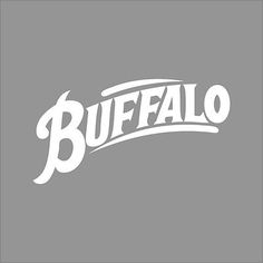 the word buffalo in white on a gray background with black and white lettering that reads,