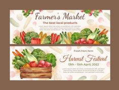 two banners for farmers market with vegetables