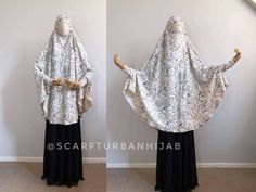 The original model of the burqa is the traditional hijab, which can become a niqab with one movement. Very beautiful combination of white and floral print. You just need to lift the hijab from your chin and cover your face. The niqab is made of milky white jersey with black flowers! This khimar has a lapel that will make your hijab not only beautiful, but also comfortable for check-in, running, walking. This comfortable headdress will appeal to those who still do not know how to wind a scarf, bu Prayer Scarf, Habits Musulmans, Long Hijab, Hijab Niqab, Islamic Clothing, Black Flowers, White Jersey, Milky White, Niqab