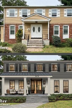 before and after pictures of a two story house