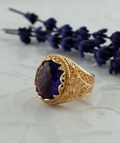 Amethyst Gold Plated Silver Statement Ring, 925 Sterling Artisan Made Floral Filigree Victorian Cocktail Ring, Purple Gemstone Ring Handmade rings jewelry, boho ring Material: 925 Sterling Silver with Gold Plated( NICKEL FREE ) Gemstone: Amethyst 12x16 mm. FREE, FAST AND TRACKABLE SHIPPING FOR ALL EU COUNTRIES AND USA. -That ring is so stunning and dainty. Perfect for everyday wear. There is a gorgeous small Flower on the band of the ring and Amethyst Gemstone that dainty. This blue stone ring is made from our finest silver so they are durable for your everyday wear. COMES WİTH VELVET POUCH AND LUXURY GİFT BOX. Makes a great gift: Beautiful jewelry to give for every occasion. The perfect present  for mom , sister, daughter , granddaughter , grandmother , wife , girlfriend , best friend or Purple Gemstone Filigree Ring Gift, Gold Sterling Silver Filigree Ring With Gemstone, Ornate Purple Rings With Intricate Design, Fine Jewelry Amethyst Ring With Filigree For Formal Occasions, Purple Oval Filigree Ring For Gift, Formal Fine Jewelry Amethyst Ring With Filigree, Filigree Amethyst Ring For Anniversary, Oval Purple Filigree Ring As Gift, Ornate Hallmarked Amethyst Ring For Formal Occasions