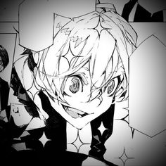 an anime character is shown in black and white