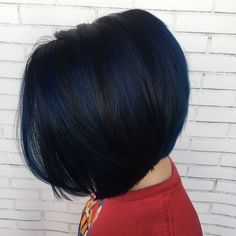 Blue Black Hair Color Short, Midnight Blue Hair Short, Perfect Highlights, Blue Hair Color Ideas, Baby Blue Hair, Midnight Blue Hair, Blue Black Hair Color, Hair Color Ideas For Dark Hair, Blue Hair Color