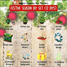 a poster with christmas decorations on it and the words festive season set 12 dits