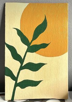 a painting of a plant with the sun in the background