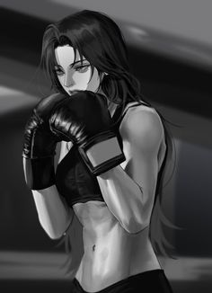 a drawing of a woman wearing boxing gloves