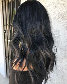 Black Hair With Charcoal Highlights, Blond Highlights In Black Hair, Dark Hair With Cool Highlights, Long Dark Hair With Lowlights, Black Hair Brown Lowlights, Black Hair With Blonde Lowlights, Black Hair With Deminsion, Black Hair Ash Highlights, Black Hair With Lowlights Balayage