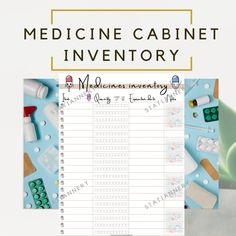 "PRINTABLE MEDICINE CABINET INVENTORY Keeping an organised medicine cabinet is very important to avoid mistakes when taking medication, to avoid errors in dosage with kids, and to avoid using outdated medicines. With this printable inventory you'll be able to keep track easily of all the items in your medicine cabinet and to control their expiration date, making it safer and making first aid items more easy to find in case of need. TIP If you like this printable, I'm also selling PRINTABLE MEDICINE CABINET LABELS to organise your medicine cabinet and keep it clutter-free. They come with cute little pictures and beautiful lettering :) This INVENTORY comes as a freebie when you buy the medicine cabinet labels! There will be no watermark on the prints you download. Once you buy it you can pri Grandma Bathroom, Morning Checklist, Wall Storage Unit, Fitness Habits, Beautiful Lettering, Work Planner, Goal Tracker, Gift For Grandma, Aid Kit