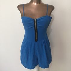 Nwot! 100% Silk Bright Royal Blue Exposed Black Front Zipper Pockets Adjustable Spaghetti Straps Side Zipper Closure Trades Out In 1-3 Business Days Xo Krys Summer Zipper Jumpsuits And Rompers In Overall Style, Chic Spring Jumpsuits And Rompers With Zipper, Casual Sleeveless Jumpsuits And Rompers With Zipper, Casual Summer Jumpsuits And Rompers With Zipper, Blue Casual Jumpsuits And Rompers For Date Night, Casual Blue Jumpsuits And Rompers For Date Night, Kim Pants, Silk Romper, Yumi Kim