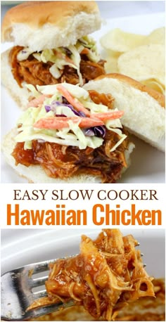 the easy slow cooker hawaiian chicken recipe is ready to be eaten on the table