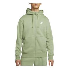 Nike Sportswear Club Fleece Full-Zip Hoodie 'Green' BV2646-386 Green Drawstring Hood Sweats For Sports, Nike Green Athleisure Hoodie, Sporty Green Hooded Fleece Jacket, Nike Cotton Sports Hooded Jacket, Nike Cotton Hooded Sports Jacket, Nike Green Fleece Hoodie, Green Nike Fleece Hoodie, Green Athleisure Hooded Jacket For Sports, Green Nike Hooded Sweatshirt