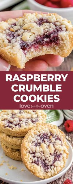 Raspberry Crumble Cookies • Love From The Oven Raspberry Crumble Cookies, Crumble Cookie Recipe, Crumble Cookie, Crumble Cookies, Raspberry Crumble, Raspberry Cookies, Raspberry Recipes, Vegan Bakery, Dessert Aux Fruits