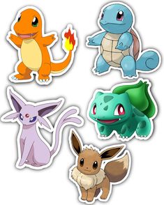 four different pokemon stickers on a white background