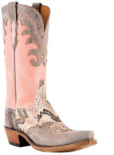 Western Cowboy Boots I Love Pink Fan, Girl Boots, Snakeskin Boots, Pink Snake