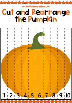 a cut and rectangle the pumpkin for kids to learn how to count it's numbers