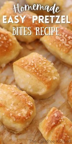 homemade easy pretzel bites recipe with sesame seeds on top and the title overlay