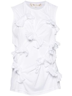 white stretch-jersey knot detailing crew neck short sleeves curved hem Sleeveless Summer Top With Knot Detail, Alexander Mcqueen 2018, Tank Top White, Press Tour, Jersey Tank Top, City Dress, Airport Fashion, Des Garcons, Pink Tank Top