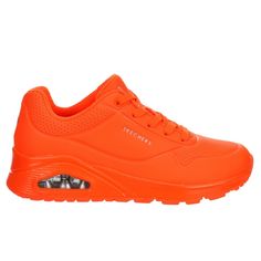 Skechers Street Uno Bright Air Women's Sneaker Solar Orange Women’s Sizes 6-11 Elevate Your Summer Athleisure Wear With The Skechers Street Uno - Bright Air Women's Sneaker. Featuring A Perforated Durabuck Upper, This Lace-Up Shoe Adds A Fun Pop Of Color To Your Wardrobe. The Skechers Air-Cooled Memory Foam Insole & Skech-Air Midsole Cushion Every Step, While The Rubber Outsole Offers Flexible Traction. Synthetic Upper Lace-Up Closure Air-Cooled Memory Foam Insole Skech-Air Midsole Rubber Tracti Orange Shoes Outfit Sneakers, Orange Shoes Outfit, Bright Air, Skechers Shoes Women, Summer Athleisure, Black Slip On Sneakers, Ankle Sneakers, Slip Resistant Shoes, Cat Shoes