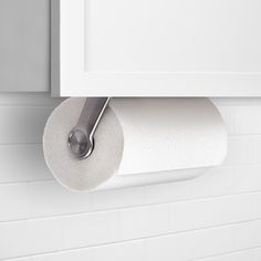 a roll of toilet paper is hanging on the wall