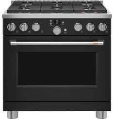 a black stove with two burners and one oven door open, on a white background