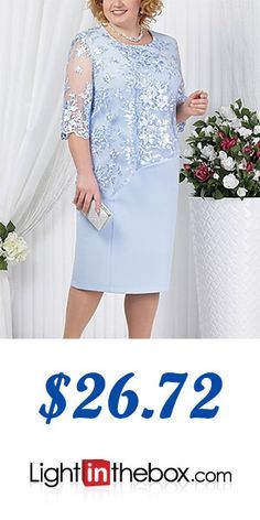 Women's Plus Size For Mother / Mom Sheath Dress - Solid Colored Lace Summer Red Light Blue Royal Blue XXXL XXXXL XXXXXL Bride Midi Dress, Half Sleeve Floral, Plus Size Party, Lace Layers, Mother Of Bride, Round Neck Dresses, Bride Dresses, Sheer Sleeves, Mother Of The Bride Dresses