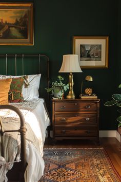 a bed room with a neatly made bed and two nightstands next to each other